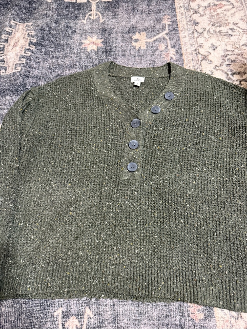 a.n.a Olive V-Neck Button Pullover Sweater